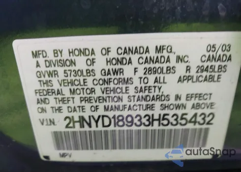 2003 Acura Mdx z USA, uszkodzony, nr VIN 2HNYD18933H535432